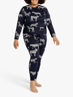 Длинный пижамный комплект Chelsea Peers Curve с принтом зебры, темно-синий