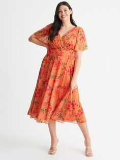 Платье миди с запахом и цветочным принтом Scarlett &amp; Jo Victoria, оранжевое