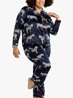 Атласная пижама с принтом зебры Chelsea Peers Curve, темно-синий