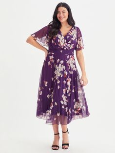 Платье Scarlett &amp; Jo из плиссированной сетки с цветочным принтом, винный/мульти