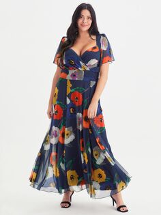 Платье макси с цветочным принтом Scarlett &amp; Jo Kemi, темно-синий