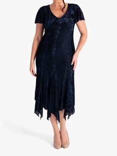 Бархатное платье миди с леопардовым принтом chesca Burnout, темно-синий