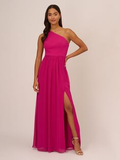Adrianna Papell Шифоновое платье на одно плечо, ярко-пурпурный