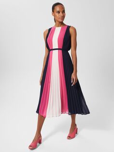 Платье миди со складками Hobbs Claudia Color Block, Темно-синий/Розовый Hobb's