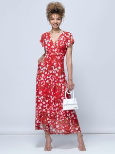 Платье макси с цветочным принтом Jolie Moi Rachele, красное