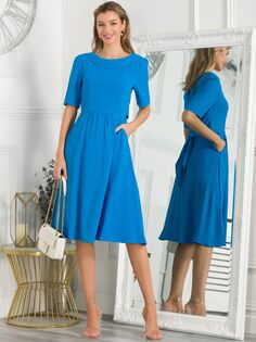 Платье миди с поясом Jolie Moi Gemma, синее