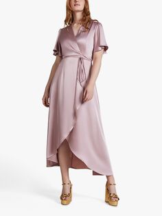 Атласное платье с запахом и подолом Rewriting Florence, цвет розовый Rewritten