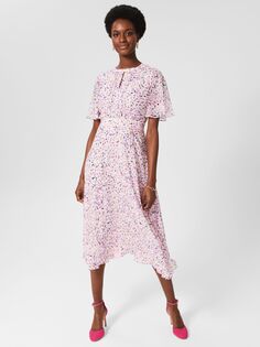 Hobbs Lisette Petite Шелковое платье миди с абстрактным принтом, бледно-розовый/мульти Hobb's