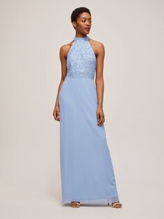 Платье макси с лифом из кружева и бисера Avalon, синее Lace & Beads