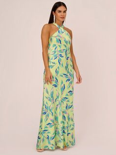 Платье макси с вырезом халтер Adrianna Papell, зеленый/разноцветный