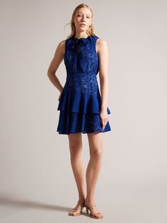 Асимметричное многоярусное мини-платье Ted Baker Timmia, синее