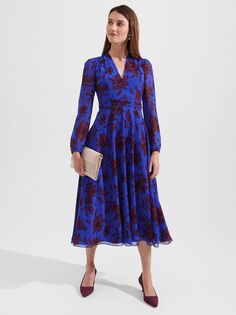 Платье Hobbs Aurora с цветочным принтом, синий/бордовый Hobb's