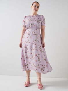 LKBennett Boyd Шелковое платье-миди с цветочным принтом, сиреневый/разноцветный L.K.Bennett