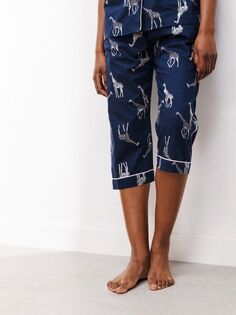 Укороченные пижамные штаны John Lewis с жемчужным принтом жирафа, темно-синие