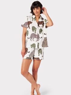 Короткая пижама Chelsea Peers из органического хлопка с леопардовым принтом, кремовый/разноцветный