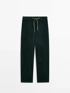 Вельветовые брюки-чиносы с кулиской Massimo Dutti, хаки