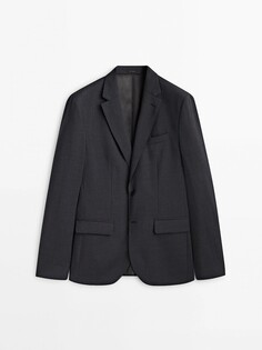 Серый костюмный пиджак из шерсти бистрейч Massimo Dutti, серый