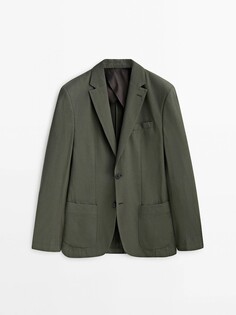 Костюмный пиджак из саржевого хлопка Massimo Dutti, зеленый
