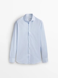 Твиловая рубашка узкого кроя с двойными манжетами Massimo Dutti, голубое небо