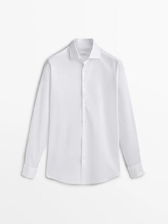 Твиловая рубашка узкого кроя с двойными манжетами Massimo Dutti, белый