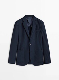 Костюмный пиджак из саржевого хлопка Massimo Dutti, темно-синий