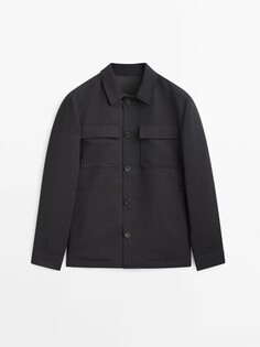 Куртка-рубашка Massimo Dutti Cool Wool Co Ord, темно-синий
