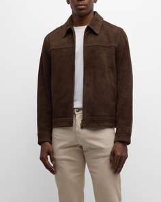 Мужская замшевая куртка с молнией во всю длину Neiman Marcus