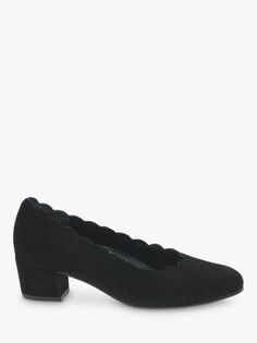 Замшевые туфли-лодочки на блочном каблуке Gabor с широкой посадкой Gigi, цвет черный