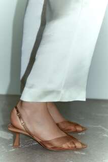 Сетчатые туфли с открытой спиной Zara, бежевый