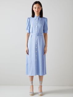 Платье-рубашка с ромбовидным принтом LKBennett Valerie, синий/кремовый L.K.Bennett