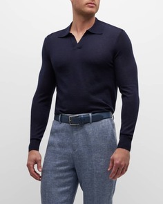 Мужской приталенный свитер поло из кашемира и шелка Neiman Marcus