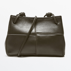 Сумка через плечо Massimo Dutti Nappa leather with seam details, зеленый