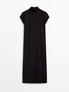 Платье Massimo Dutti High Neck Midi With Short Sleeves, черный