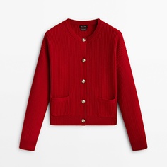 Кардиган Massimo Dutti Wool And Cashmere Blend Purl Knit, красный