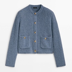 Кардиган Massimo Dutti Mini Bouclé Knit With Pockets, синий