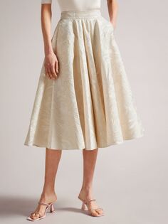 Расклешенная жаккардовая юбка-миди Ted Baker Alannas, натуральный цвет