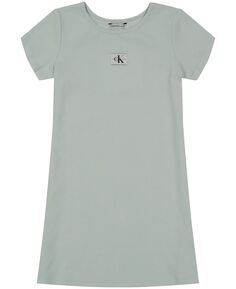 Платье в рубчик с короткими рукавами и логотипом для больших девочек Calvin Klein
