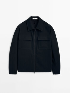Куртка-рубашка Massimo Dutti Wool Blend With Elastic Detail, черный