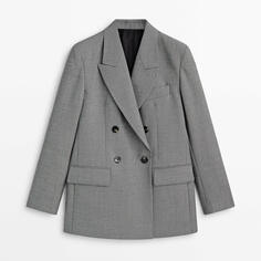 Пиджак Massimo Dutti Textured Double-Breasted Suit Limited Edition, серый