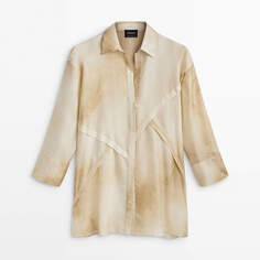 Блузка Massimo Dutti Printed Silk Oversize With Seams Limited Edition, бежевый