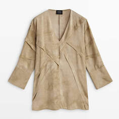 Рубашка Massimo Dutti Printed Silk With Seams Limited Edition, бежевый