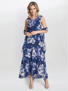 Gina Bacconi Платье-миди с цветочным принтом Dahlia, Темно-синий/Мульти