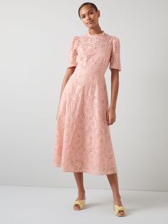 Платье миди LKBennett Honor Broderie Anglaise, розовое L.K.Bennett