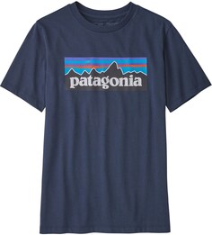 Хлопковая футболка с логотипом P-6 — для мальчиков Patagonia, синий
