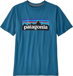 Хлопковая футболка с логотипом P-6 — для мальчиков Patagonia, синий