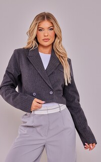 PrettyLittleThing Серый шерстяной пиджак с укороченными плечами и пуховыми подушками