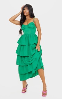 PrettyLittleThing Ярко-зеленое многоуровневое платье макси с бретелями и чашками