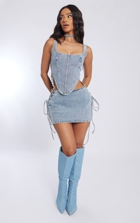 PrettyLittleThing Мини-юбка из джинсовой ткани Petite Vintage со шнуровкой