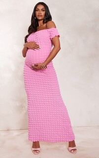 PrettyLittleThing Розовое платье макси с открытыми плечами и объемной текстурой для беременных