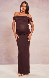PrettyLittleThing Платье макси шоколадного цвета с бардо для беременных